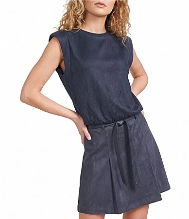 Faux Suede Crew Neck Cap Sleeve Muscle Coordinating Top by Skies Are Blue