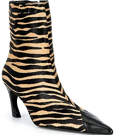 Lexi Tiger Print Calf Hair Pointed Toe Booties by SCHUTZ