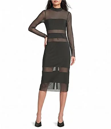 Blaze Knit High Neck Long Sleeve Bondage Midi Sheath Dress by Steve Madden