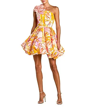 Floral Print One Shoulder Bubble Hem Faille Dress by M.A.C.