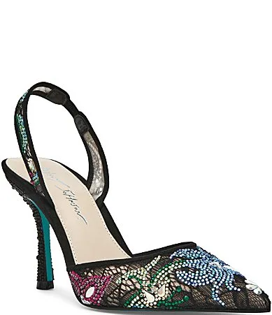 Blue by Betsey Johnson Edenn Floral Rhinestone Slingback Pumps by Betsey Johnson