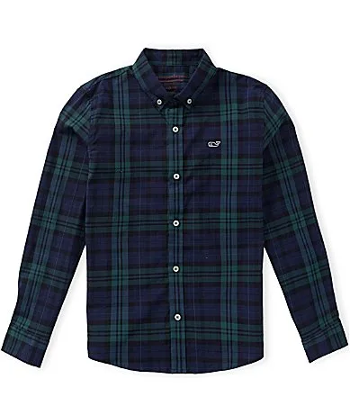 Performance Cotton Blackwatch Plaid Button Front Sport Shirt by Vineyard Vines