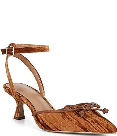 Sleek Velvet Mini Bow Kitten Heel Pumps by Copper Key