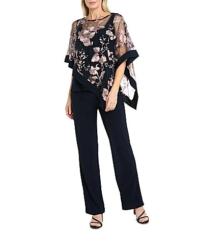 Floral Embroidered Poncho Pant Set by R&M Richards