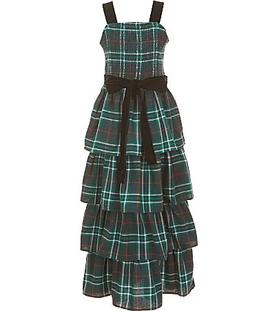 Tartan Tiered Sleeveless Maxi Dress by GB