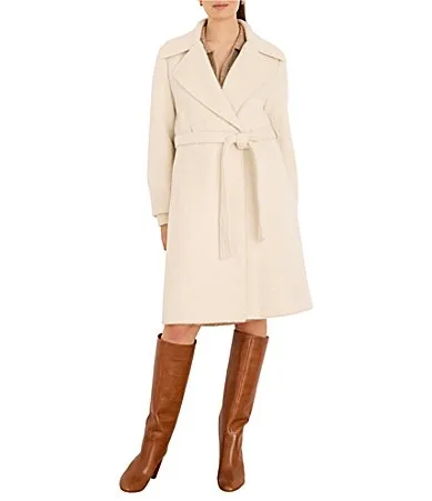 Alpaca Wool-Blend Notch Lapel Collar Long Sleeve Belted Wrap Coat by NIC + ZOE