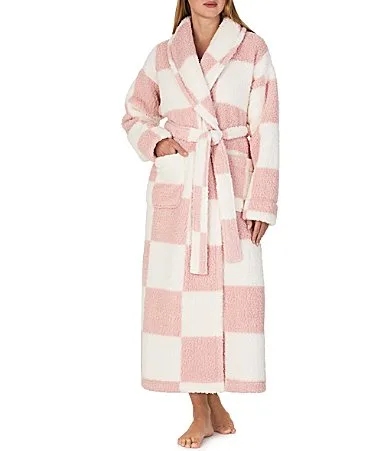 Check Print Long Sleeve Shawl Collar Cozy Sherpa Wrap Long Robe by Sanctuary