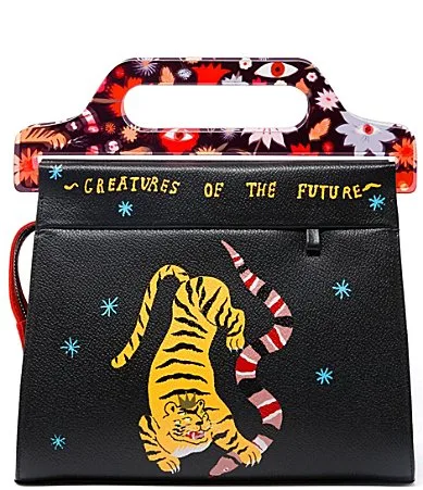 Vali Tiger Snake Print Floral Handle Crossbody Bag by Min & Mon