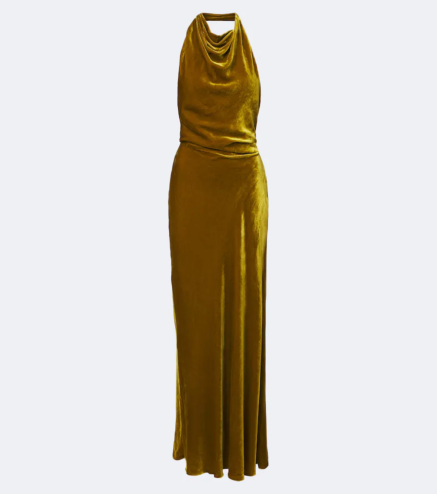 Reannon Draped Open-Back Velvet Gown