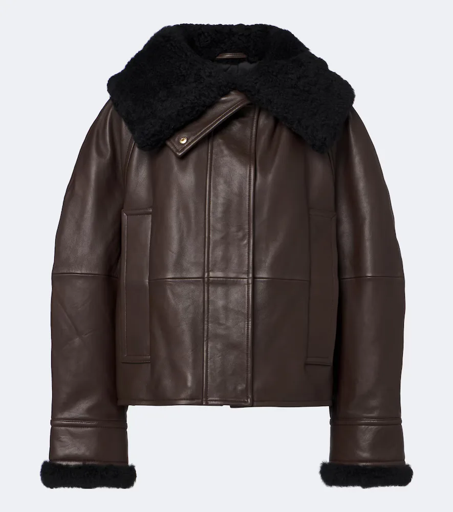 Padded Shearling-Trimmed Leather Jacket by Sportmax