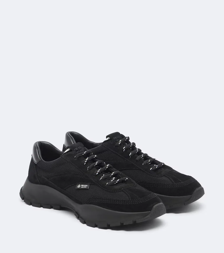 Suede-Trimmed Sneakers by Prada