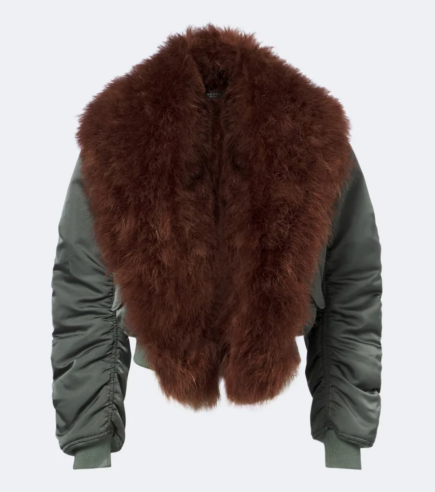 Feather-Trimmed Silk Duchesse Bomber Jacket by Gucci