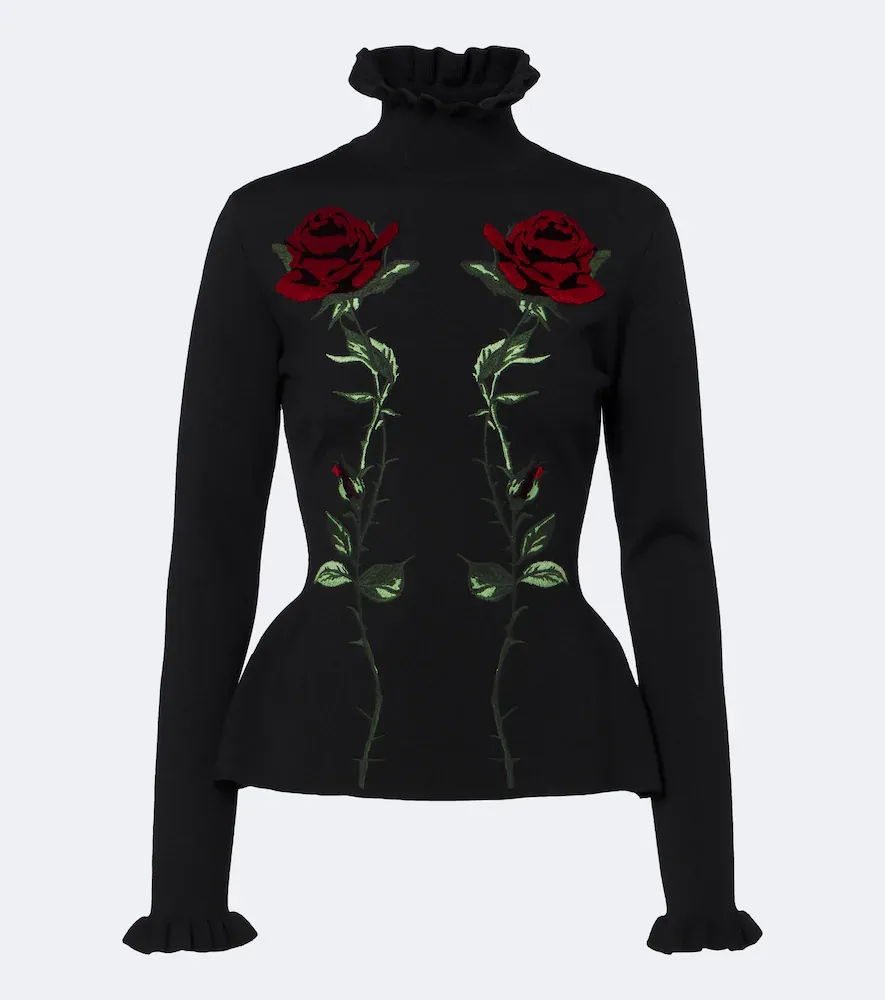 Embroidered Ruffled Virgin Wool Sweater by Blumarine