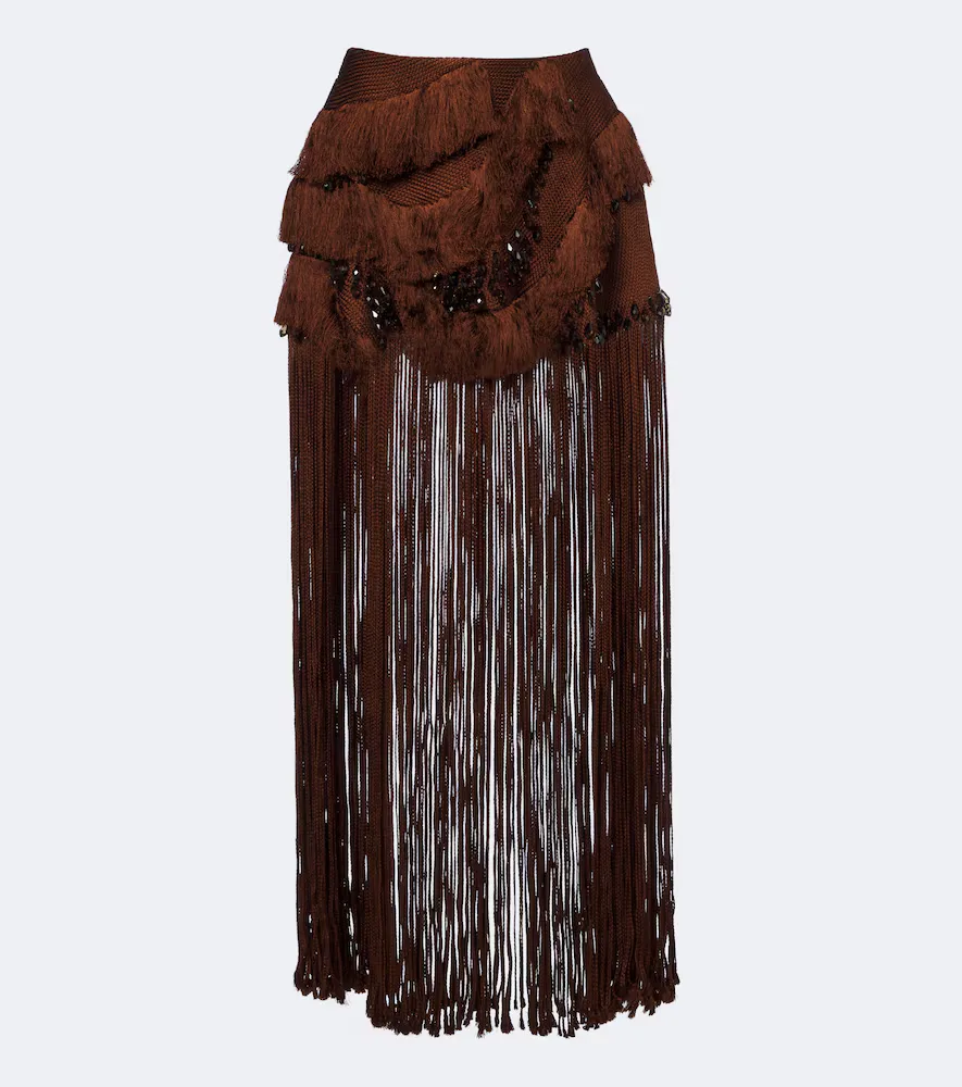 Braided Embellished Fringed Miniskirt