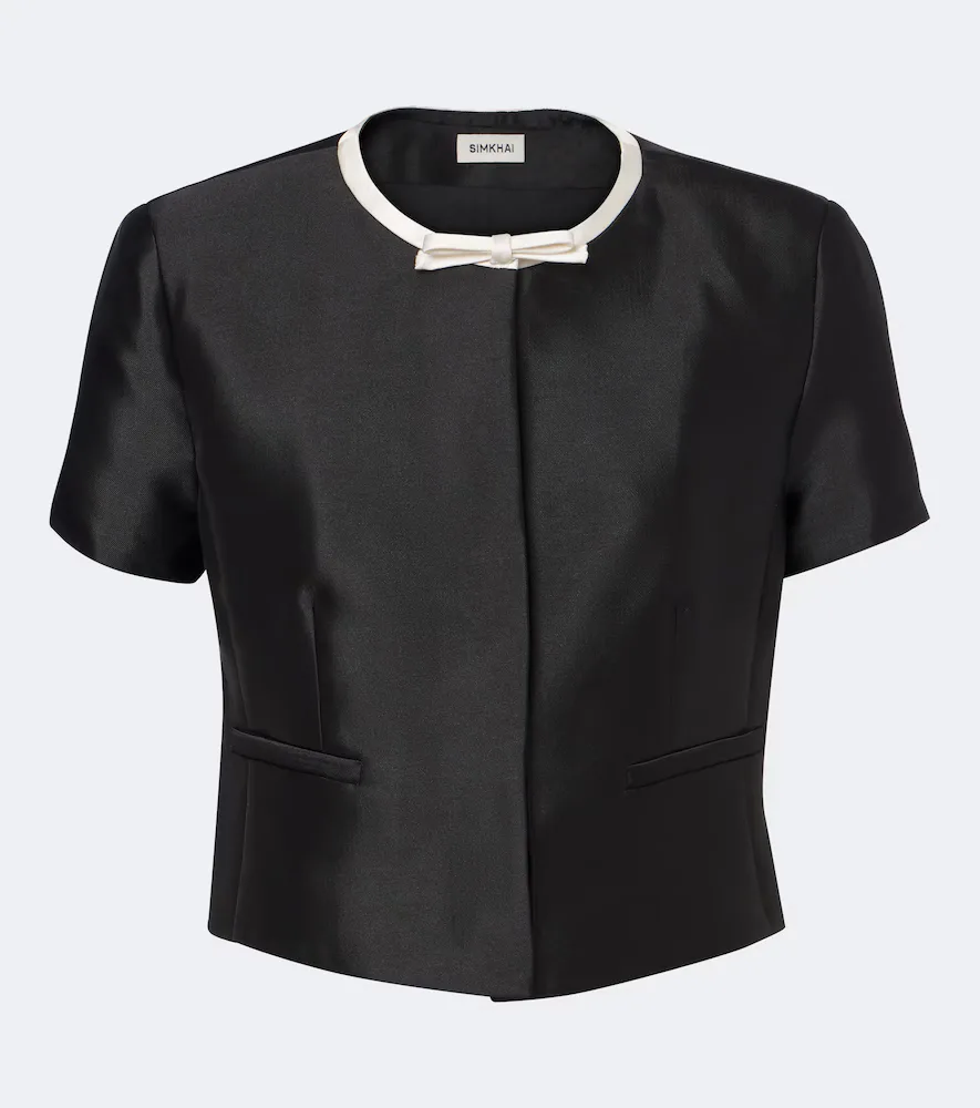 Naelle Bow-Detail Cropped Satin Top by Simkhai