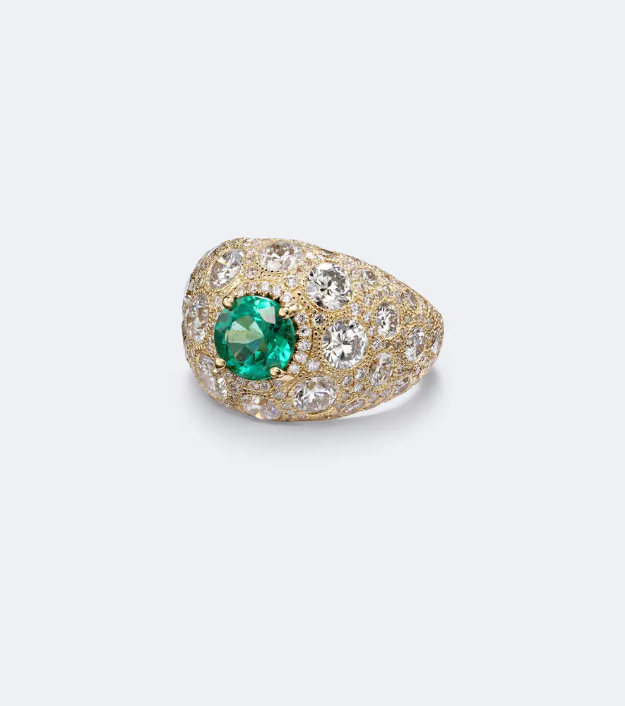 18kt Gold Ring with Diamonds and Emerald by Suzanne Kalan
