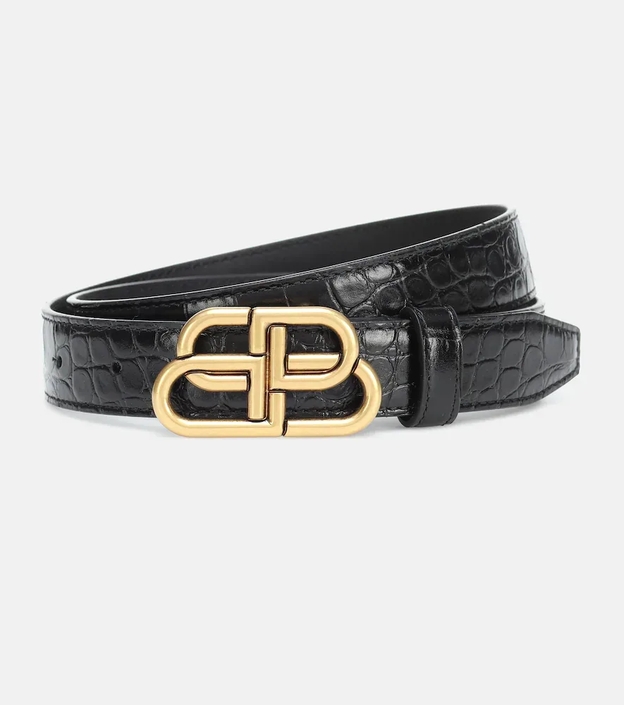 BB Croc-Effect Leather Belt by Balenciaga