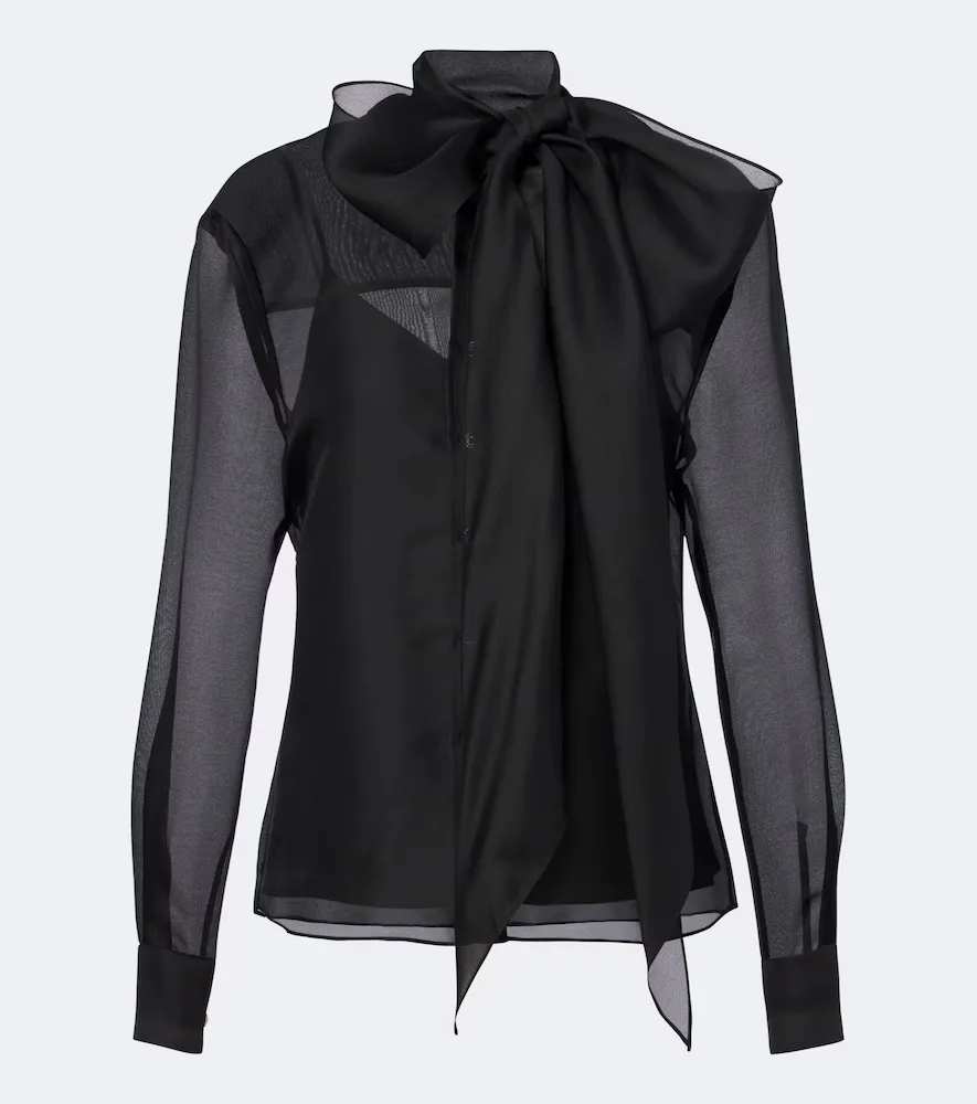 Tie-Neck Silk Organza Blouse by Carolina Herrera