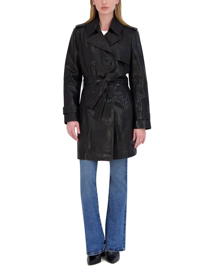 Natalie Medium Leather Trench Coat by Tahari