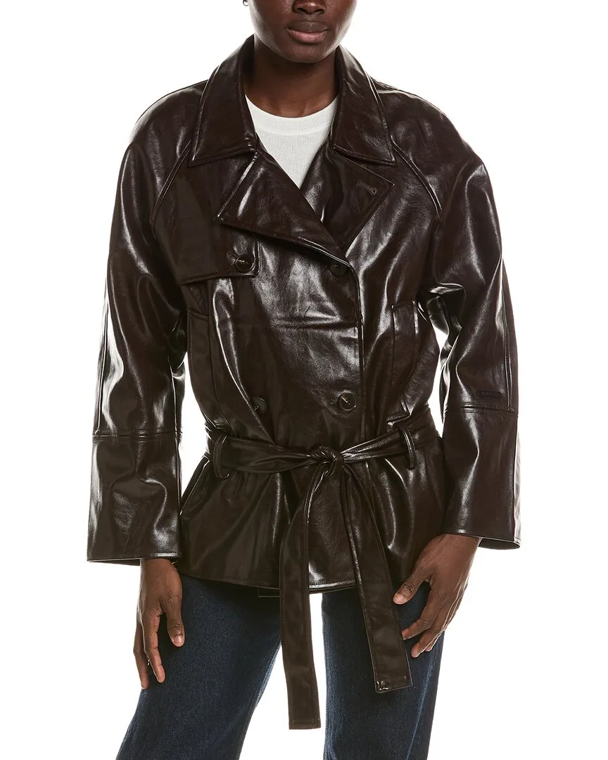 Bridget Tie Vegan Leather Coat by Noize