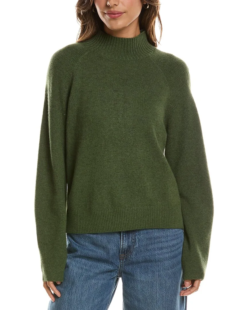 Mix Stitch Raglan Mock Neck 100% Cashmere Sweater