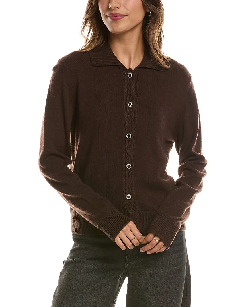 Rib Trim Wool & Cashmere-Blend Polo Cardigan