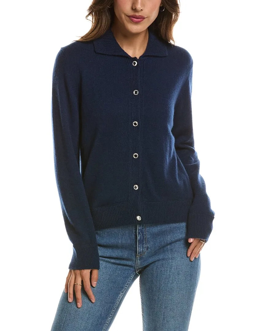 Rib Trim Wool & Cashmere-Blend Polo Cardigan