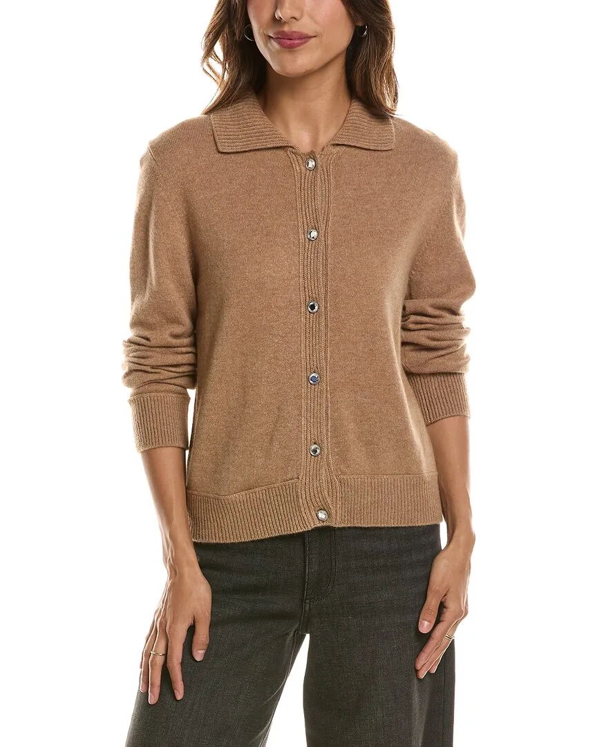 Rib Trim Wool & Cashmere-Blend Polo Cardigan