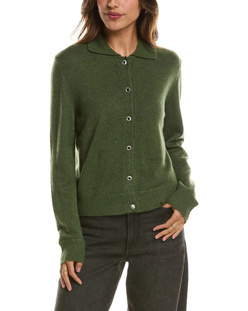 Rib Trim Wool & Cashmere-Blend Polo Cardigan