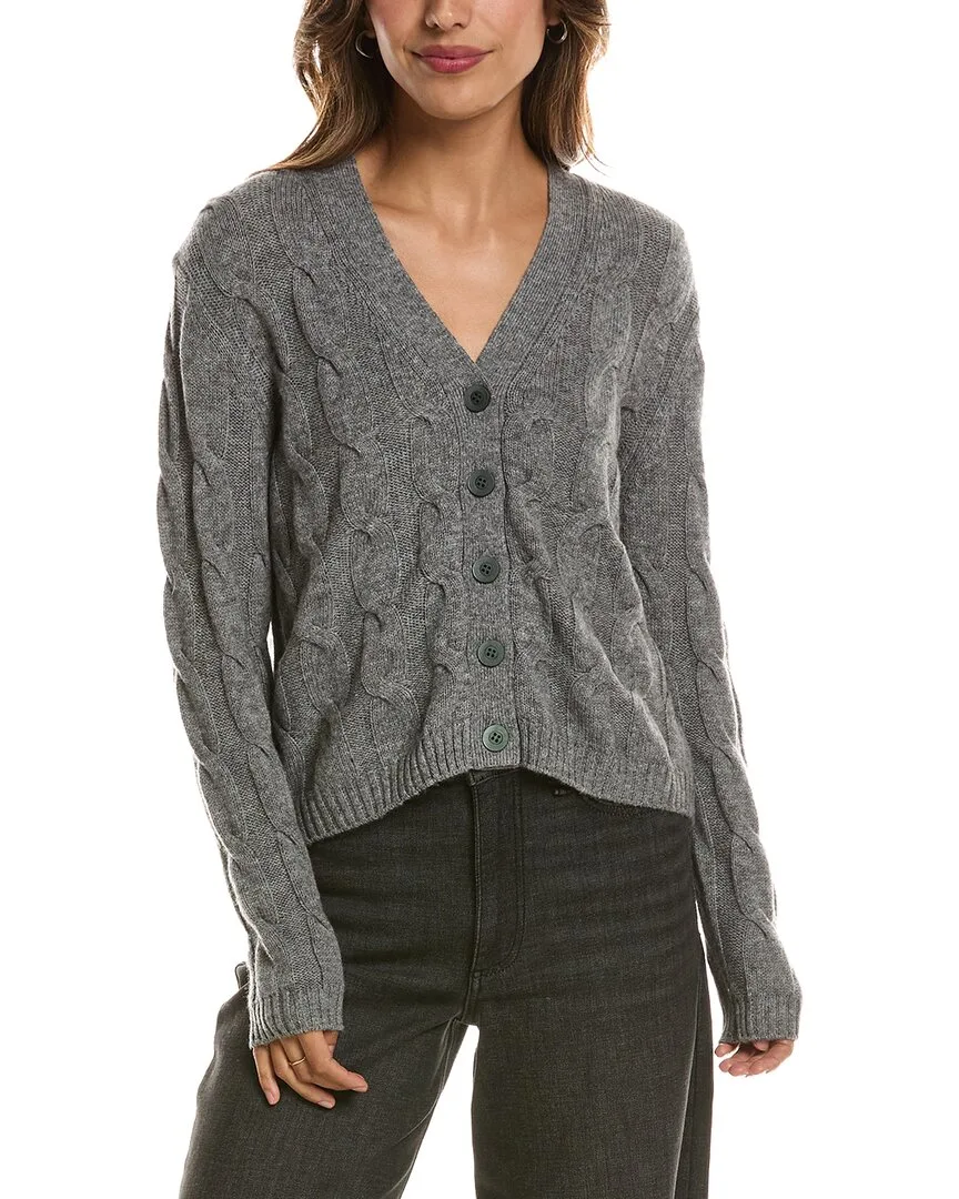 Cable V-Neck Wool & Cashmere-Blend Cardigan by Forte Cashmere