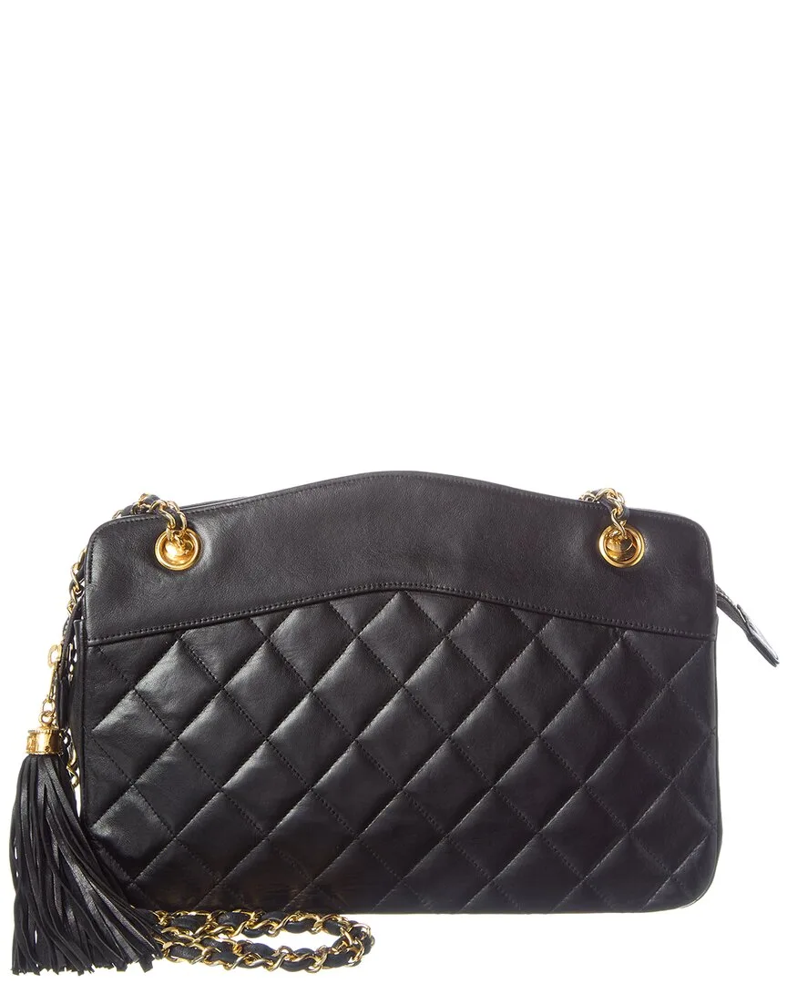 Black Quilted Lambskin Leather Classic Fringe Bag (authentic Pre-Loved) by CHANEL
