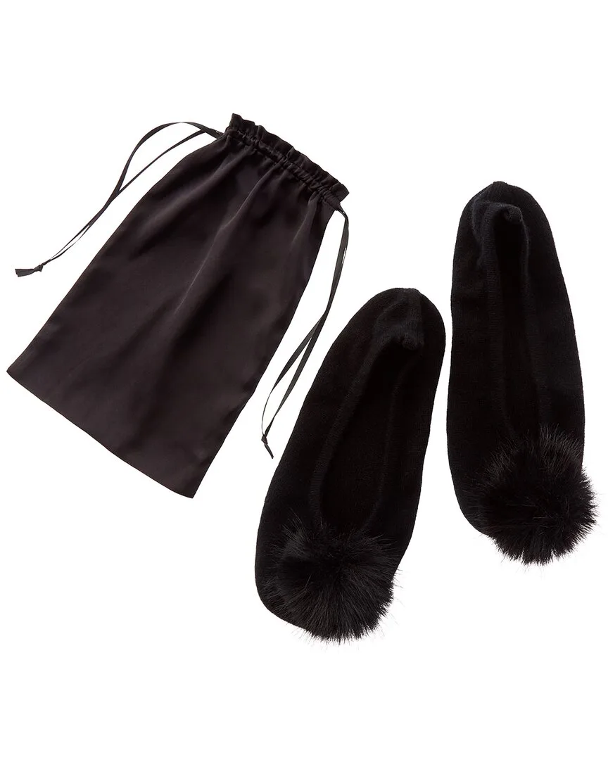 Cashmere Knitted Ballet Slipper with Pom & Drawstring Pouch by Sofia Cashmere