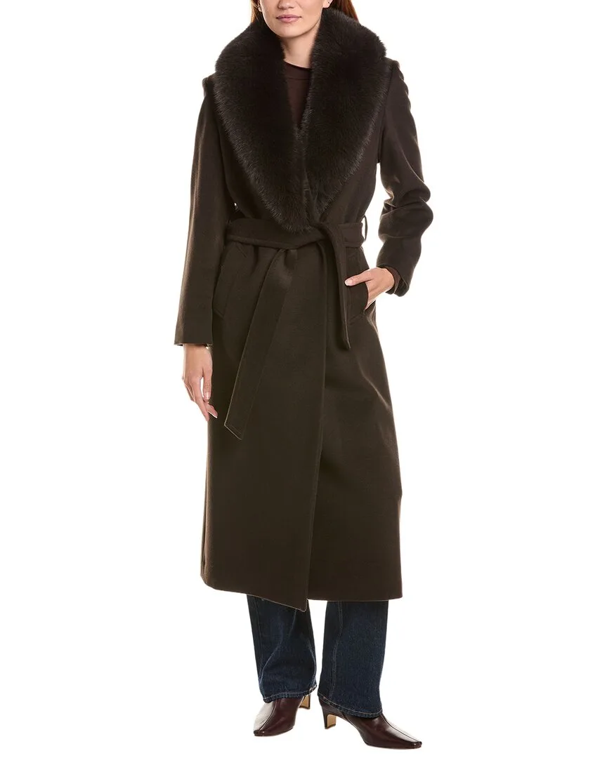 Shawl Collar Wool-Blend Long Wrap Coat by Sofia Cashmere