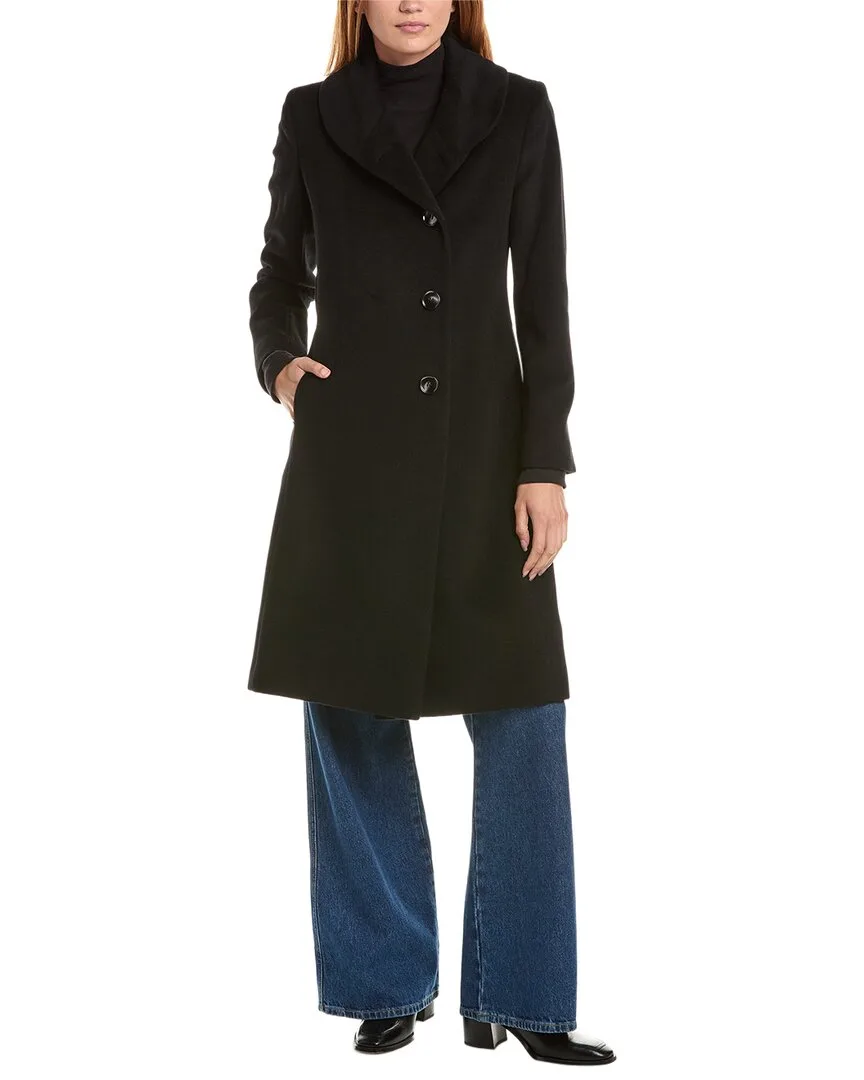 Round Collar Wool & Cashmere-Blend Coat by Sofia Cashmere