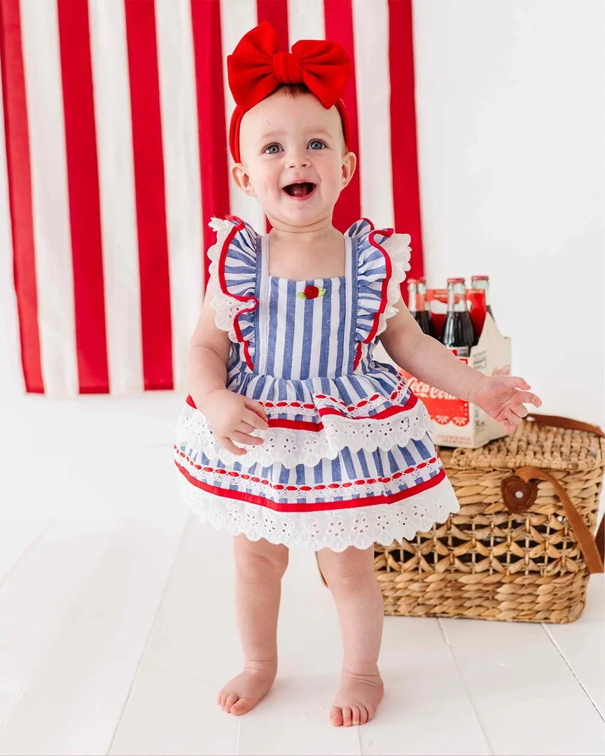 Blue Stripe Tiered Ruffle Dress by Bums & Roses