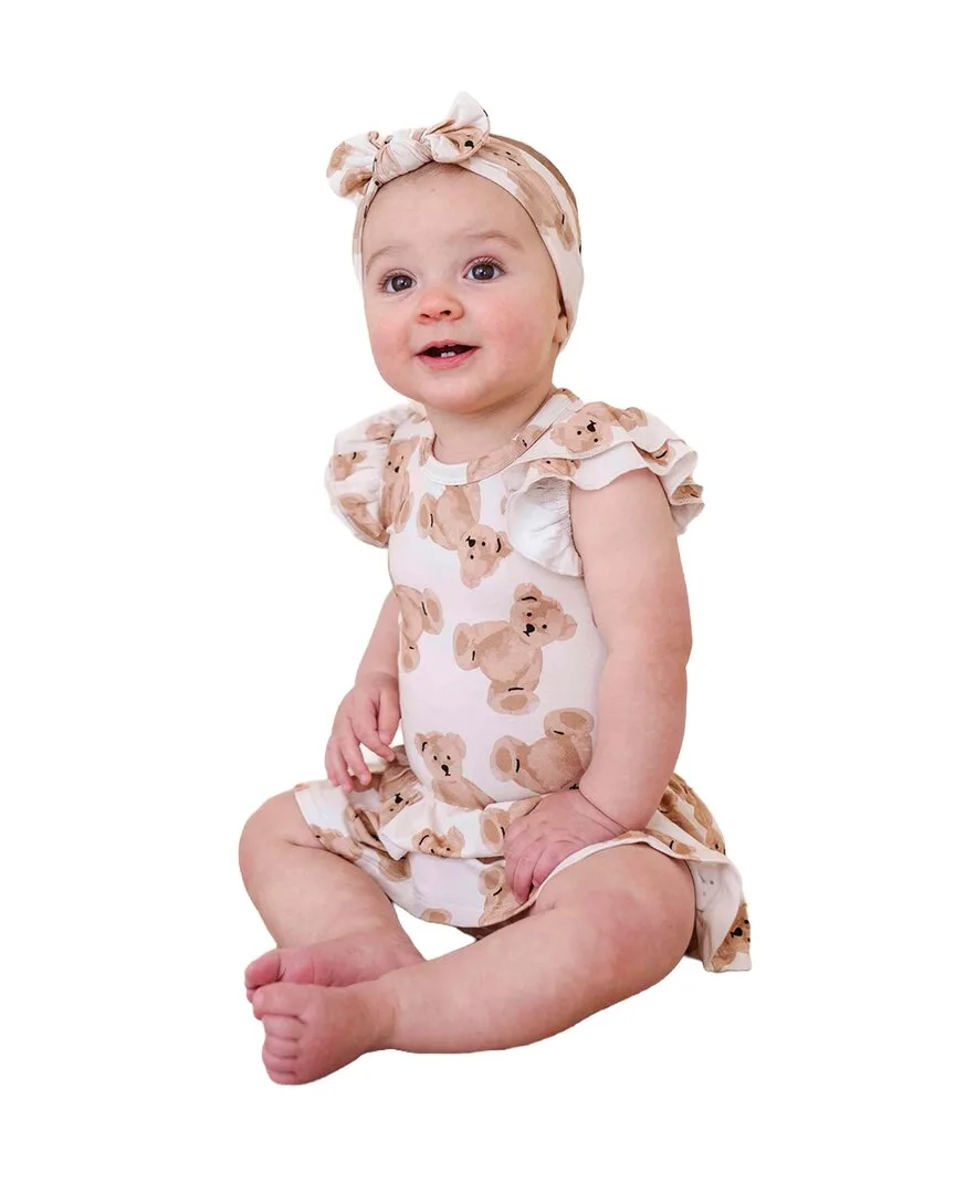 Bear Hugs Cap Sleeve Ruffle Dress by Bums & Roses
