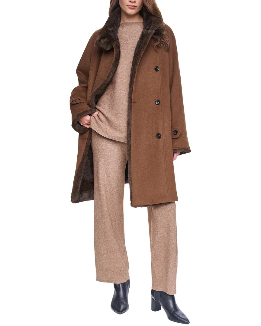 Wool Double Breasted W/ Faux Mink Fur Trim by Halston