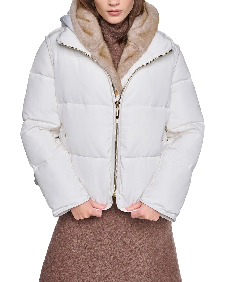 Faux Down Hooded Puffer W/ Faux Mink Fur T