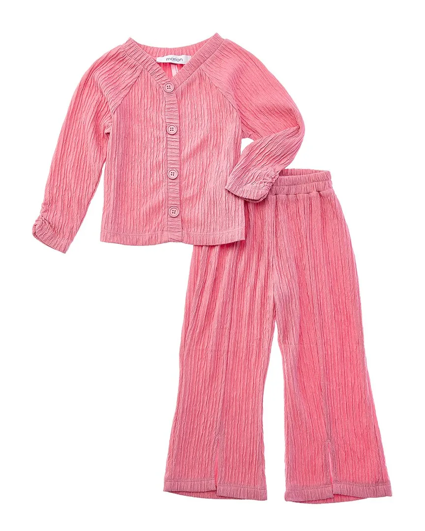 2Pc Crinkle Plisse Top & Pant Set by Marion