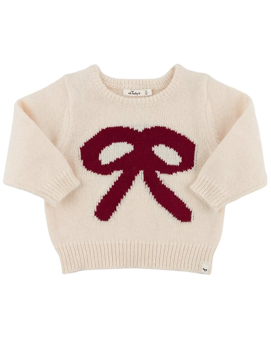 Berry Red Bow Crew Neck Sweater by Oh Baby
