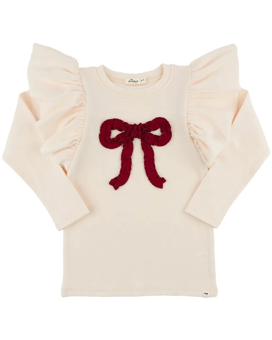 Berry Ruffle Bow Baby Rib Butterfly Tee by Oh Baby