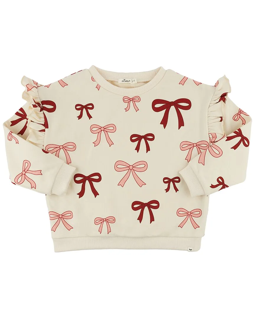 Pink Cherry Bows Ruffle Slouch Sweatshirt by Oh Baby