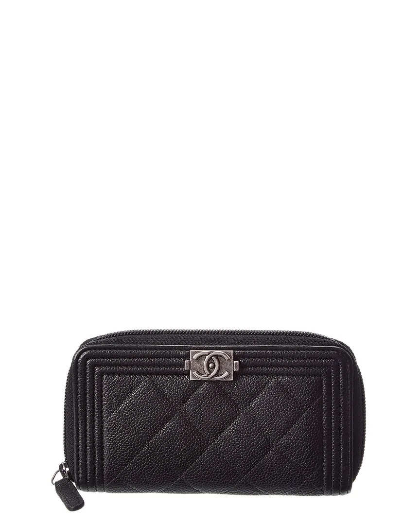 Black Caviar Leather Boy Zip Around Wallet (authentic Pre-Loved) by CHANEL