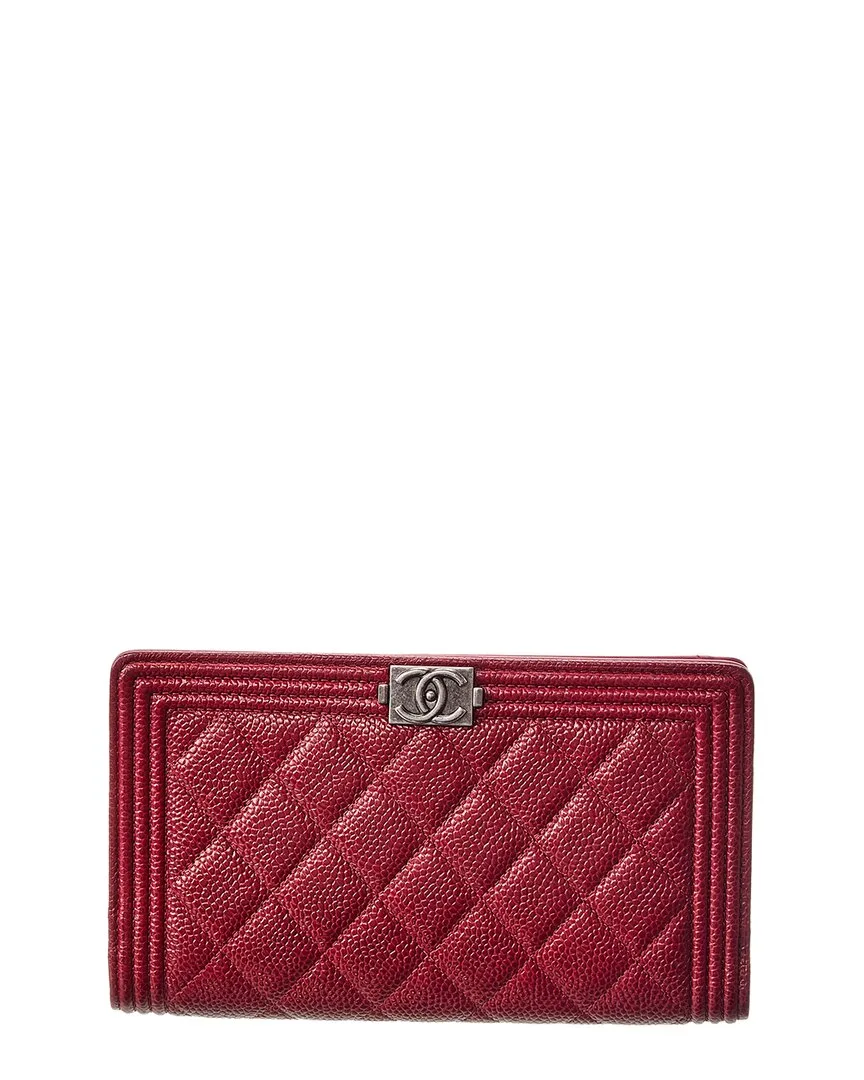 Red Caviar Leather Boy Long Wallet (authentic Pre-Loved) by CHANEL