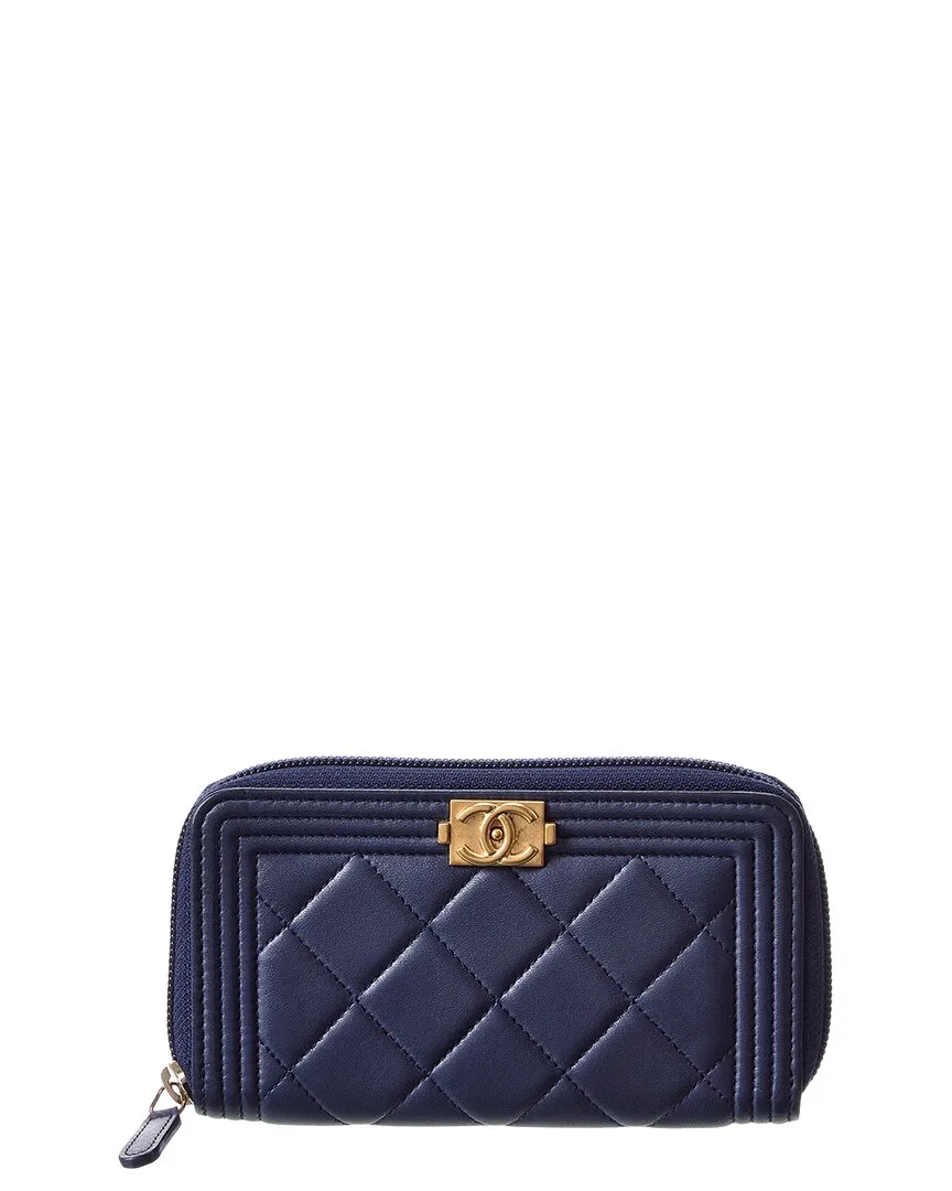 Blue Calfskin Boy Zipped Wallet (authentic Pre-Loved) by CHANEL