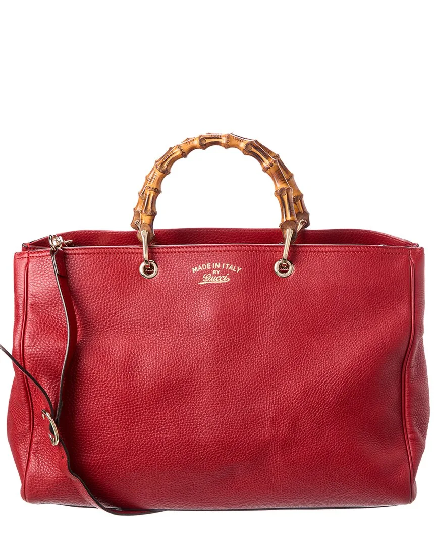 Red Pebbled Calf Leather Large Bamboo Shopper (authentic Pre-Loved) by Gucci