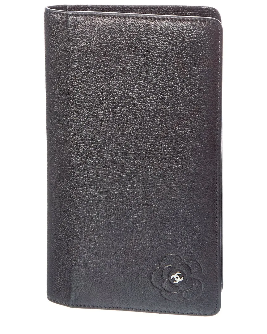 Black Calfskin Camelia Bifold Purse (authentic Pre-Loved) by CHANEL
