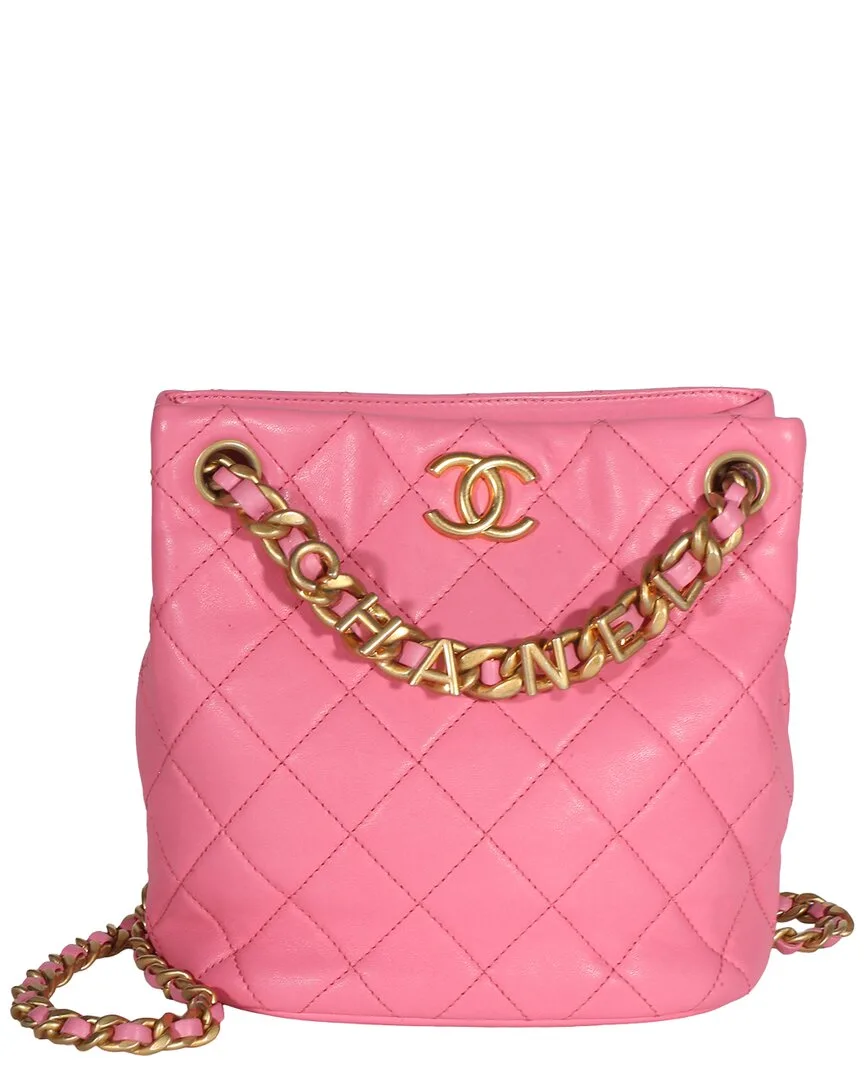 Pink Quilted Lambskin Leather Logo Chain Bucket Bag (authentic Pre-Loved) by CHANEL