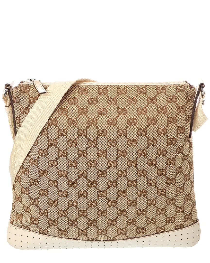 White Canvas & Leather Pocket Messenger (authentic Pre-Loved) by Gucci