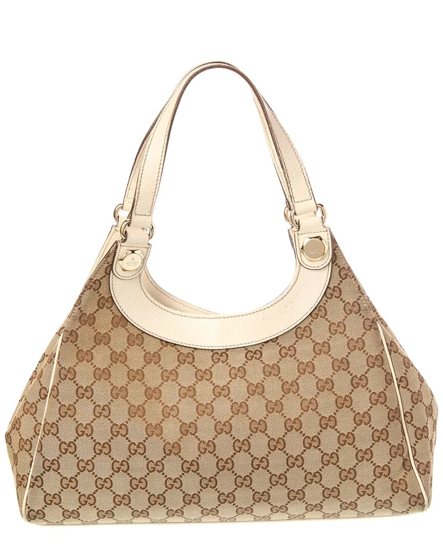 White Canvas & Leather Charmy Shoulder Bag (authentic Pre-Loved)
